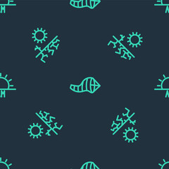 Set line Cone meteorology windsock wind vane, Drought and Sunrise on seamless pattern. Vector