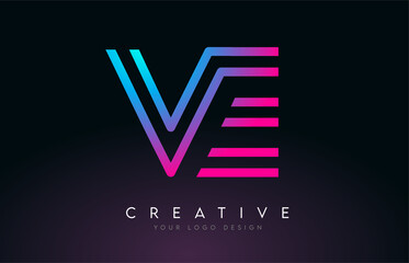 Monogram Lines VE V E Letter Logo Design. Creative Icon Modern Letters Vector Logo.