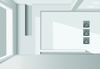 3D White interior Room Vector background. white background
