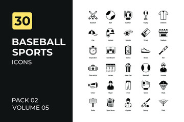 Baseball sport icons set