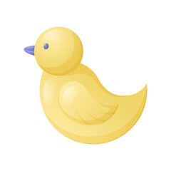 Baby toy, rubber duck for swimming, vector isolated cartoon illustration.