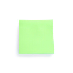 Blank green sticky note on white background, top view