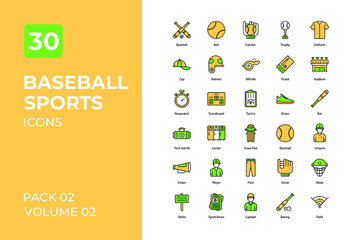 Baseball sports set in two tone color version. Flaticon collection set.