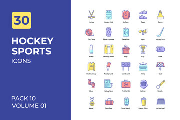 Hockey sports set in two tone color version. Flaticon collection set.