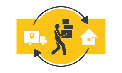 Courier carries the boxes. Lots of mailboxes in hand. service Moving house, delivery icon. vector isolated illustration