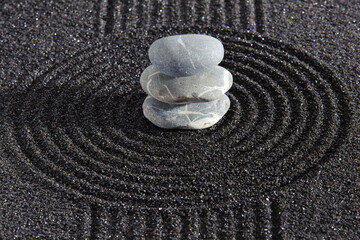 Japanese ZEN garden with yin yang stones in textured sand