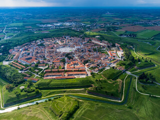Bird's-eye view of the Renaissance city of Palmanova. Friuli.