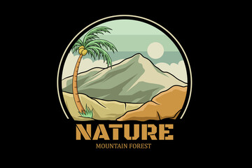 Nature mountain forest retro vintage landscape design