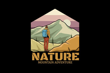 Nature mountain adventure retro vintage landscape design