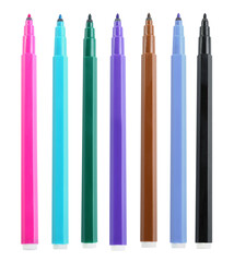 Set with bright multicolored marker pens on white background