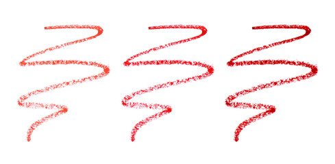 Set with strokes of different beautiful lip pencils on white background