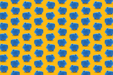 Bright piggy bank pattern on light orange background