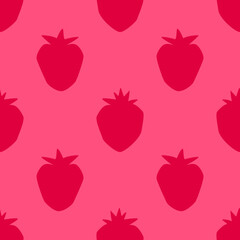 Red Strawberry Fruit Seamless Pattern, in Flat Design Style. Hand Drawn Cartoon Strawberries on Red Background, Simple Tropical Design. Summer Illustration.
