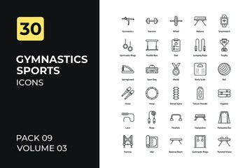 Gymnastics sports set in two tone color version. Flaticon collection set.