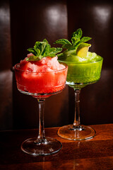 summer granita on the wooden bowl