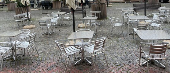 Empty tables and chairs