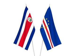 Fototapeta na wymiar National fabric flags of Republic of Costa Rica and Republic of Cabo Verde isolated on white background. 3d rendering illustration.