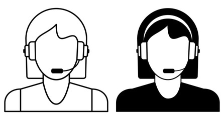 Woman Call center support operator icon set. Flat Vector illustration