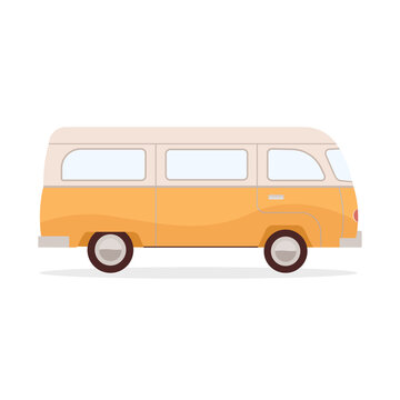 Retro classic traveling van isolated on white background.Vector illustration cartoon flat style.