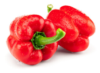 two red sweet bell pepper isolated on white background. clipping path