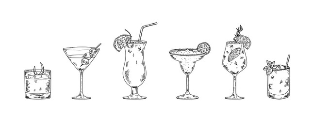 Fun hand drawn cocktails. Great for menus, prints - vector design