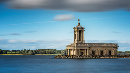 Looking across Rutland Water towards the old church at Normanton,