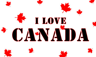 Canada day design of text i love canada on white background