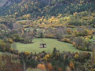 Torla, pueblo de montaña ubicado en Ordesa. España.