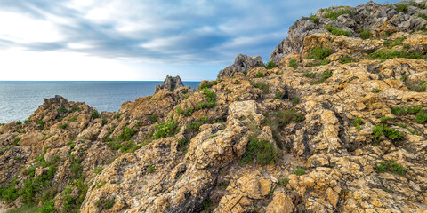 Rocky Coast, Pría Cliffs, Karst Formation, Bufones de Pría, Protected Landscape of the Oriental Coast of Asturias, Llanes de Pría, Asturias, Spain, Europe