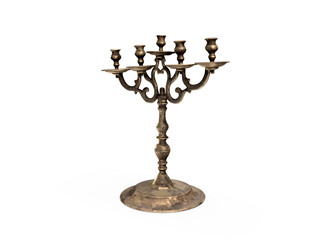 3d render golden vintage candlestick on white backgrounds