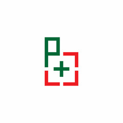 letter p b simple plus medical hospital health care vector