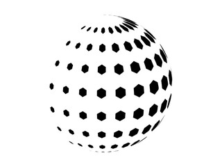 Halftone Spherical background design with black hexagon shapes