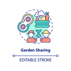 Garden sharing concept icon. Urban horticulture sharing. Gardening type abstract idea thin line illustration. Isolated outline drawing. Editable stroke. Arial, Myriad Pro-Bold fonts used