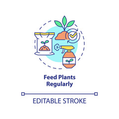Feed plants regularly concept icon. Improve and boost growing. Gardening tip abstract idea thin line illustration. Isolated outline drawing. Editable stroke. Arial, Myriad Pro-Bold fonts used