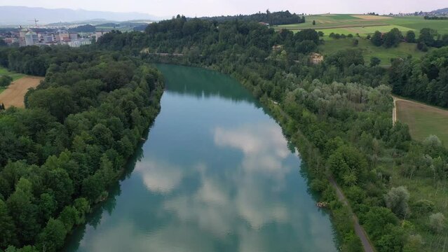 The River Aare in the region of Aarberg after passing berne