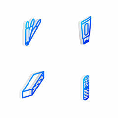 Set Isometric line Tube of hand cream, False nails, Nail file and icon. Vector