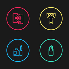 Set line Bottle of nail polish, Nail manicure, file and Toe separator for pedicure icon. Vector