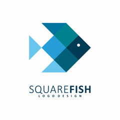 pixel square fish logo design