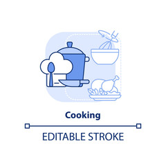Cooking light blue concept icon. Basic life skill abstract idea thin line illustration. Food preparation. Culinary art. Isolated outline drawing. Editable stroke. Arial, Myriad Pro-Bold fonts used