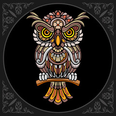 Colorful owl bird zentangle arts. isolated on black background