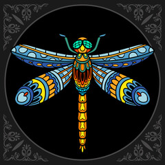 Colorful dragonfly zentangle arts. isolated on black background
