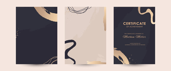 blue gold certificate template for award, diploma. certificate of achievement recognition appreciation background. modern, abstract, creative, elegant, luxury vector paint brush splash design.