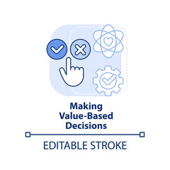 Obraz premium Making value-based decisions light blue concept icon. Self-management skill abstract idea thin line illustration. Isolated outline drawing. Editable stroke. Arial, Myriad Pro-Bold fonts used