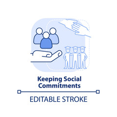Keeping social commitments light blue concept icon. Relationship building abstract idea thin line illustration. Isolated outline drawing. Editable stroke. Arial, Myriad Pro-Bold fonts used