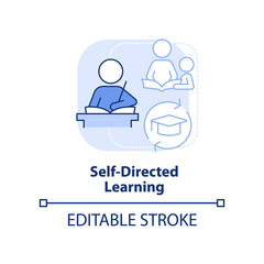 Self-directed learning light blue concept icon. Child development basic abstract idea thin line illustration. Isolated outline drawing. Editable stroke. Arial, Myriad Pro-Bold fonts used