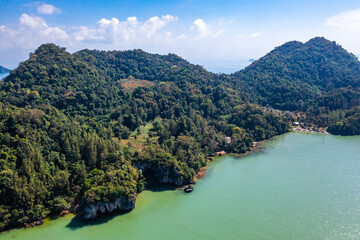 Fototapeta na wymiar Aerial view of Ao Kram or Baan Ao Khram fisherman village in Chumphon, Thailand