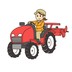 トラクターと女性農家