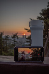 sunset behind the building