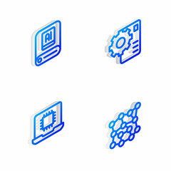 Set Isometric line Neural network, Artificial intelligence AI, Processor CPU and icon. Vector