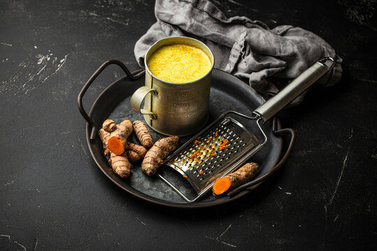 Healthy warm beverage for boosting immune system - turmeric golden milk